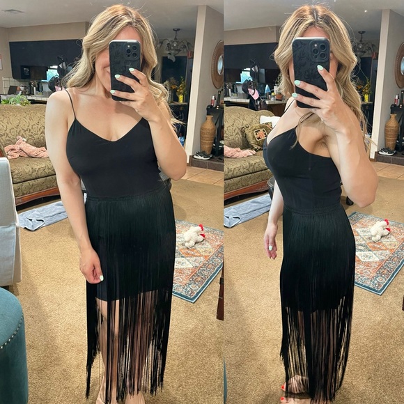 HANEY | Silk Black Fringe Dress Size: 4 - Picture 1 of 5